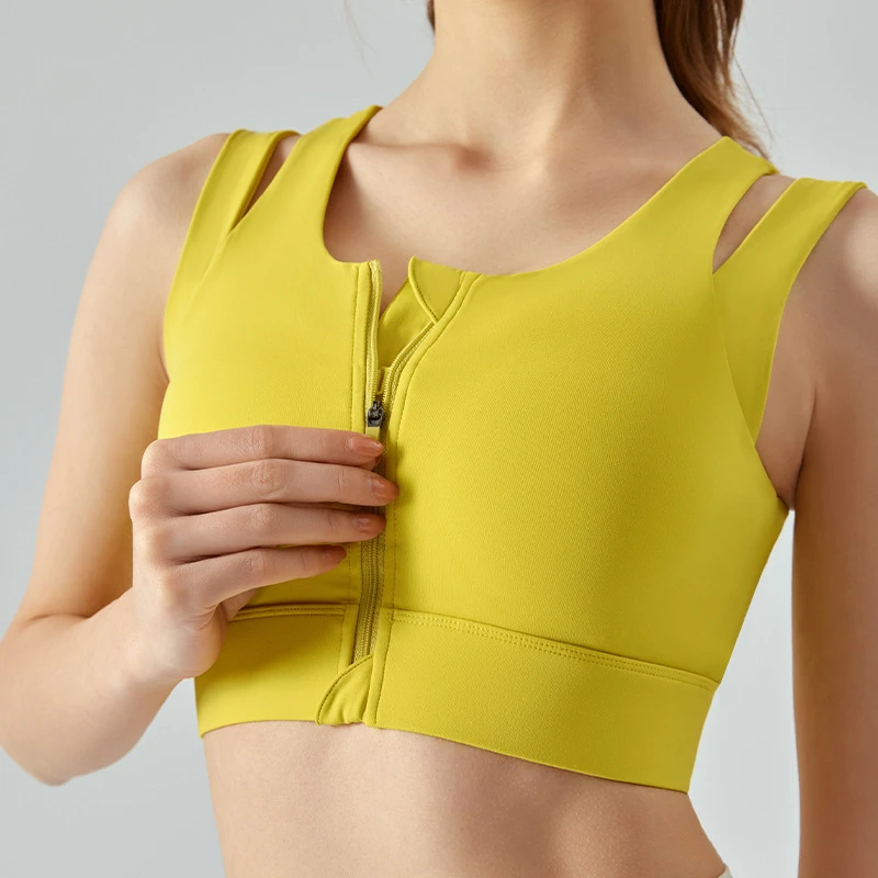 BR493 High-Strength Breathable Women's Sports Bra with Front Zipper Medium Support Double Shoulder Straps for Yoga & Running