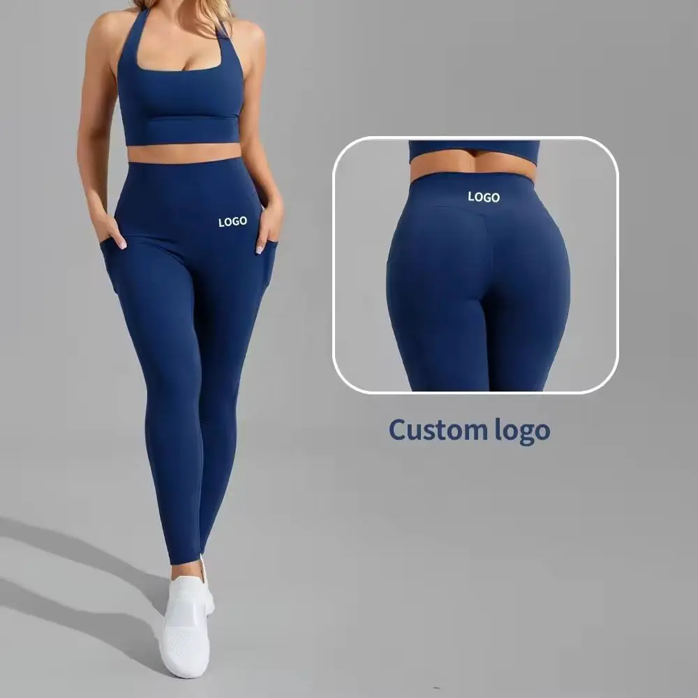 Women's Yoga Leggings High-Waist Tummy Control Quick Dry Features Custom Logo Workout Pants Pockets