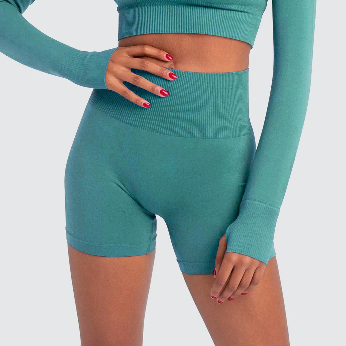 Solid Color Seamless High Elastic Waist Breathable Four-Way Stretch Hip Lift Running Workout Gym Fitness Sports Wear Yoga Shorts