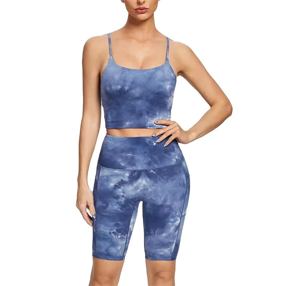 OEM Service Hot Selling Spandex/Nylon Print Mid Waist Four-Way Stretch Yoga Set for Women Gym Fitness Seamless Shorts