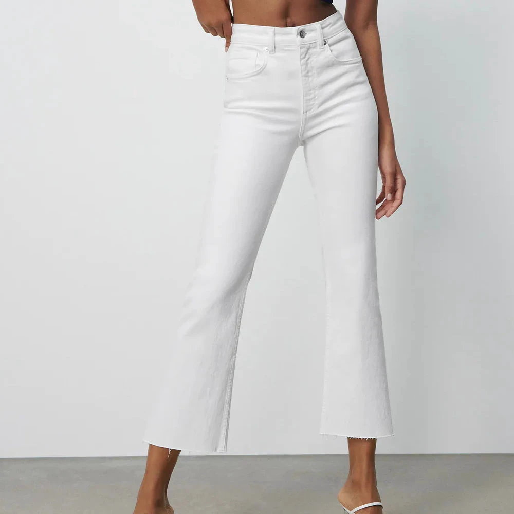 Factory Price Summer Women's Full Length Flared Mid Rise Breathable Eco-Friendly Anti-Wrinkle Jeans Plus Size OEM Service