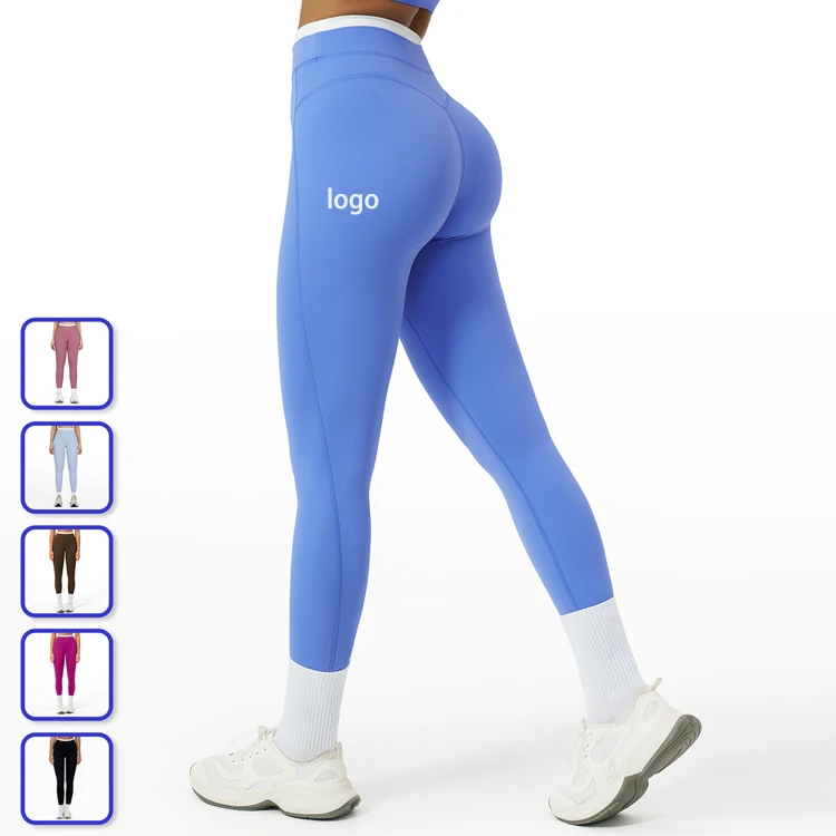 Naked Yoga Pants Thread High Waist Hip-lifting Tight Tummy Control Shapewear Spandex/Nylon Color Blocking Women's