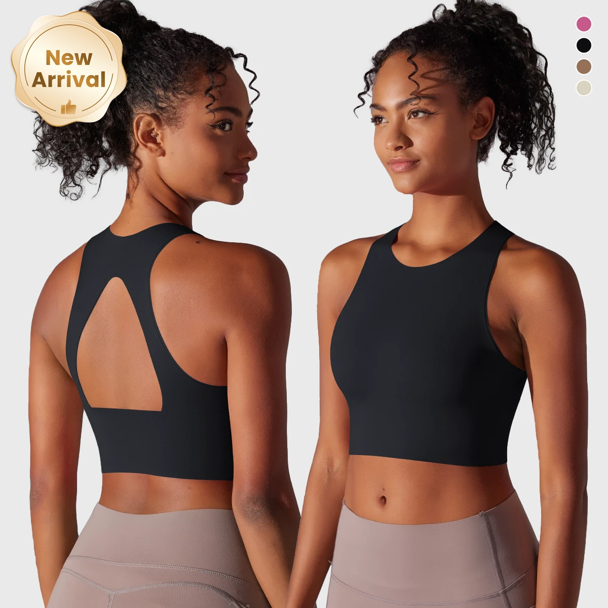 Women's XL Size High Support Double-Sided Brocade Hollow Back Yoga Bra Front Logo Breathable Sports Pilates Underwear