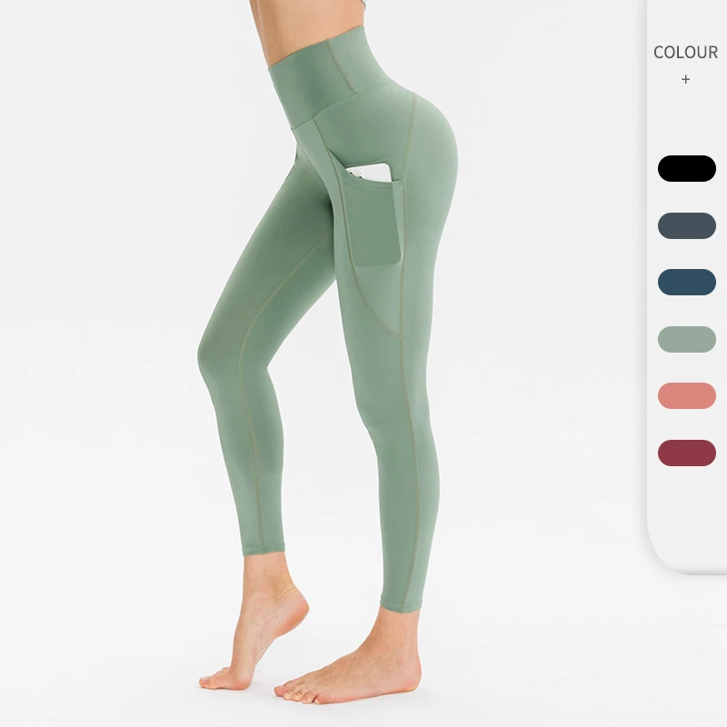 Factory OEM Solid Fitness Gym Push Butt Lift High Waist Yoga Ankle-Length Pants Reticulated Mesh Pockets Quick Dry Women