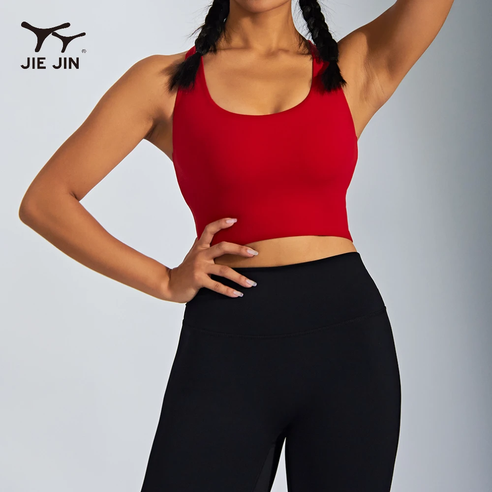 JIEJIN High Quality Women Fitness Cooling Gym Energy Sexy Cross Back Adjustable Sports Top Bra