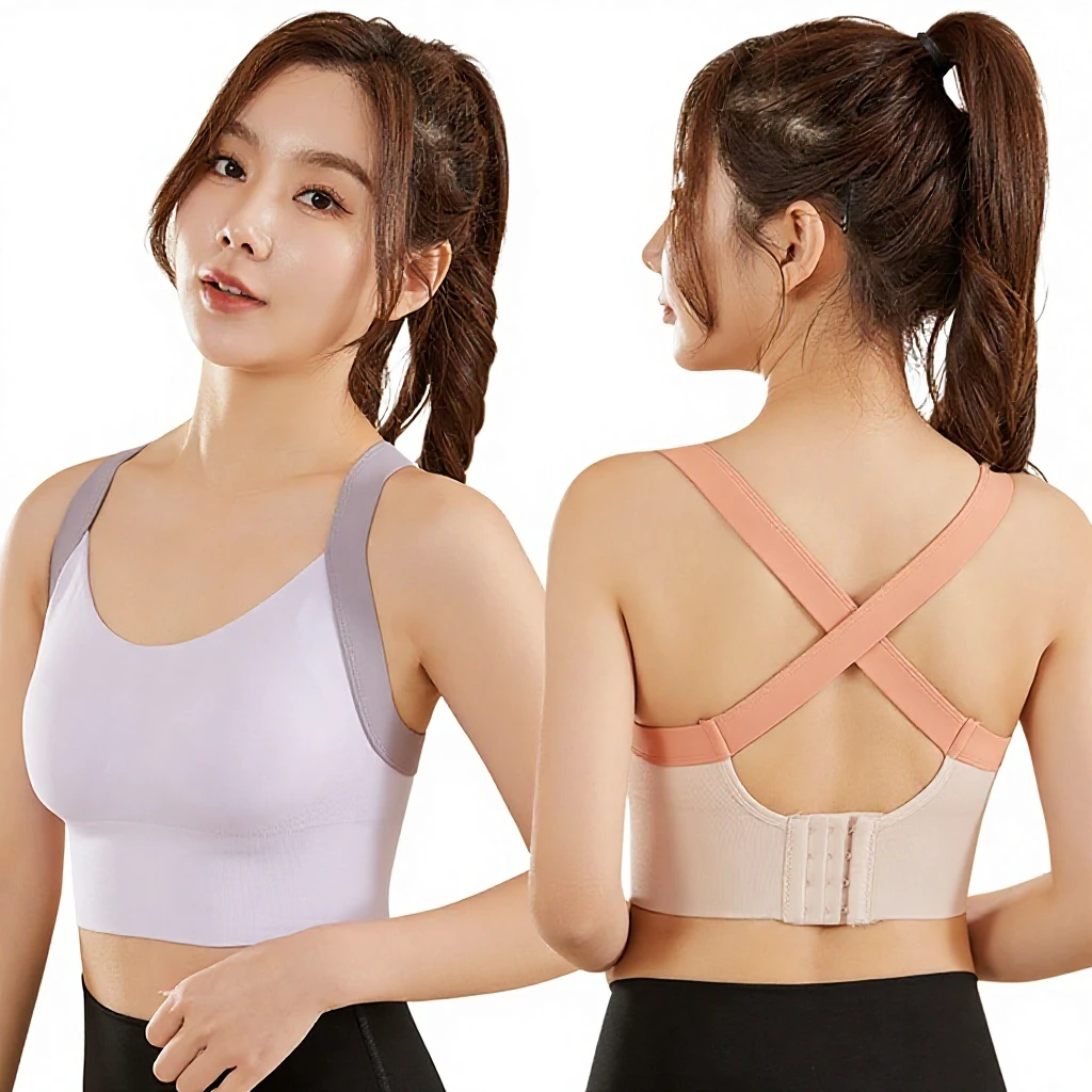 Sports Underwear Women's One-piece Seamless for Cross-back High-strength Shockproof Bra Fitness Running Yoga Vest