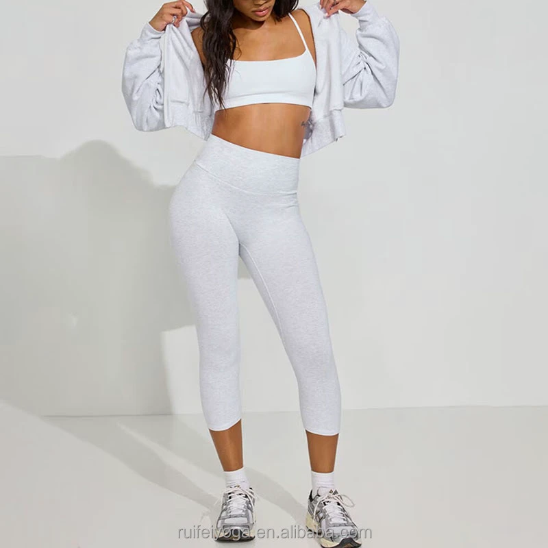 Custom Compression Tights High Waist 3/4 Length Slim Fit Gym Workout Yoga Cotton Leggings Capri Pants for Women