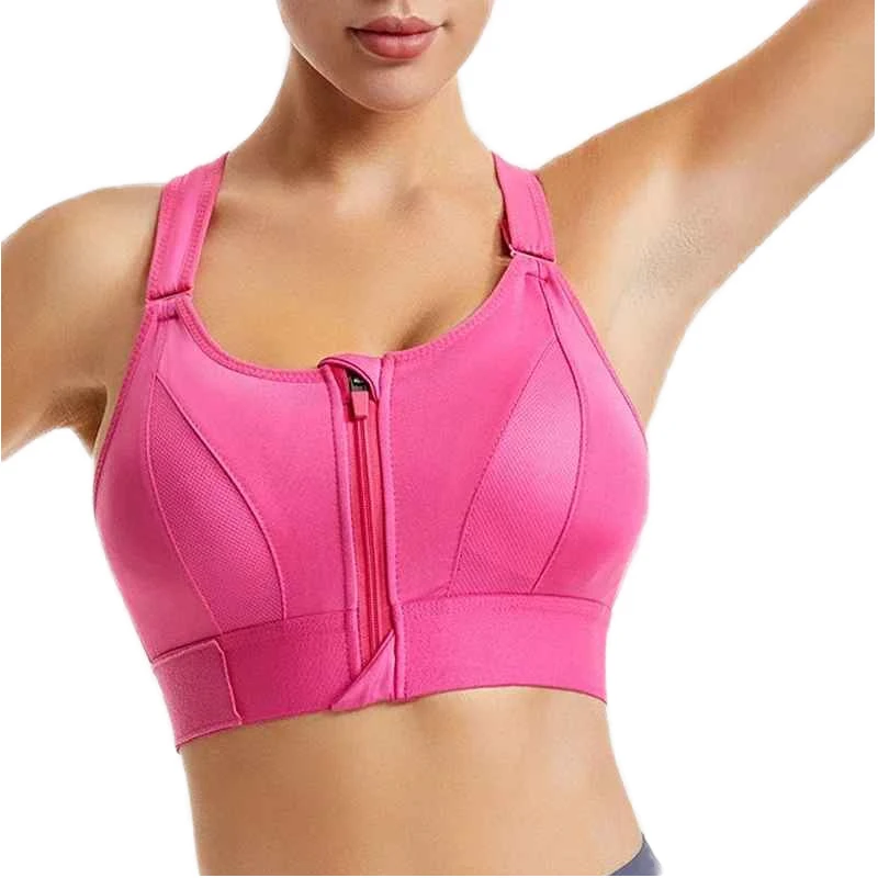 Women's Sexy Zip Front Closure Strappy Yoga Bra Padded Shockproof Seamless Wireless Sport Gym Bras Breathable Design