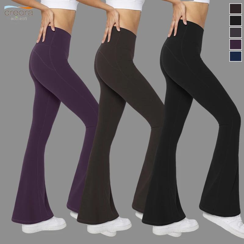 New Arrival High Elastic Nude Sense Yoga Leggings New Style Slim Hip Lifting Flared Pants Solid Pattern Sport Yoga Flared Pants