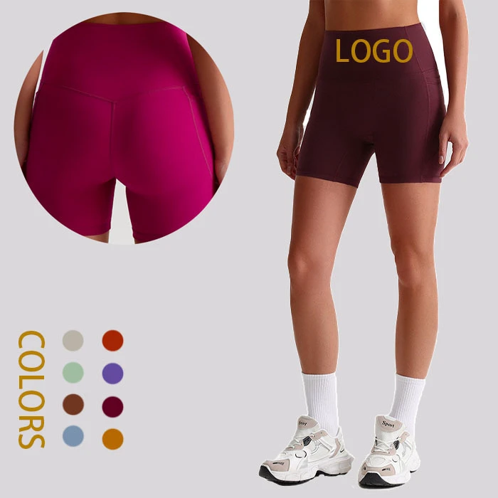 Side Pocket Women Workout Shorts Quick Dry Tummy Control Women Yoga Shorts High Waist Yoga Shorts