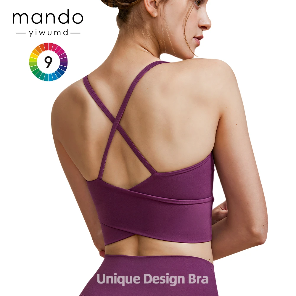 Custom Logo 79% Nylon 21% Spandex Push Up Bra For Women Unique Back-cross Design Long Sports Bra
