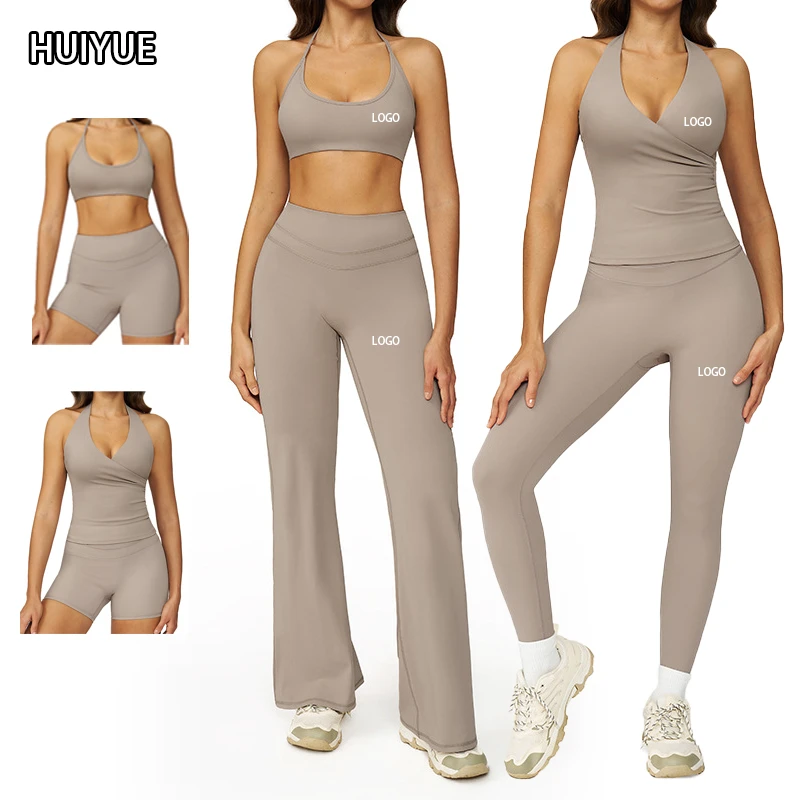 High Elasticity Yoga Sportswear Set Halter Strap Detachable Bra Loose Casual Straight-Leg Pants Yoga Sets