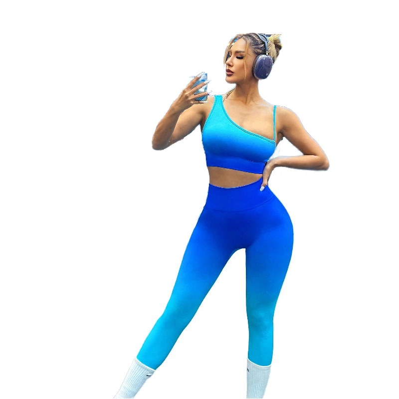 Custom Breathable High-Waisted Butt-Lifting Elastic Waist Front Print Ankle-Length Tie-Dye Seamless Gradient Running Yoga