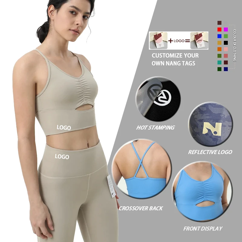 Wholesale Fitness Outdoor Activewear Sports Bra Cross Strings Yoga Crop Top With High Waisted Leggings 2 Pieces Yoga Sets