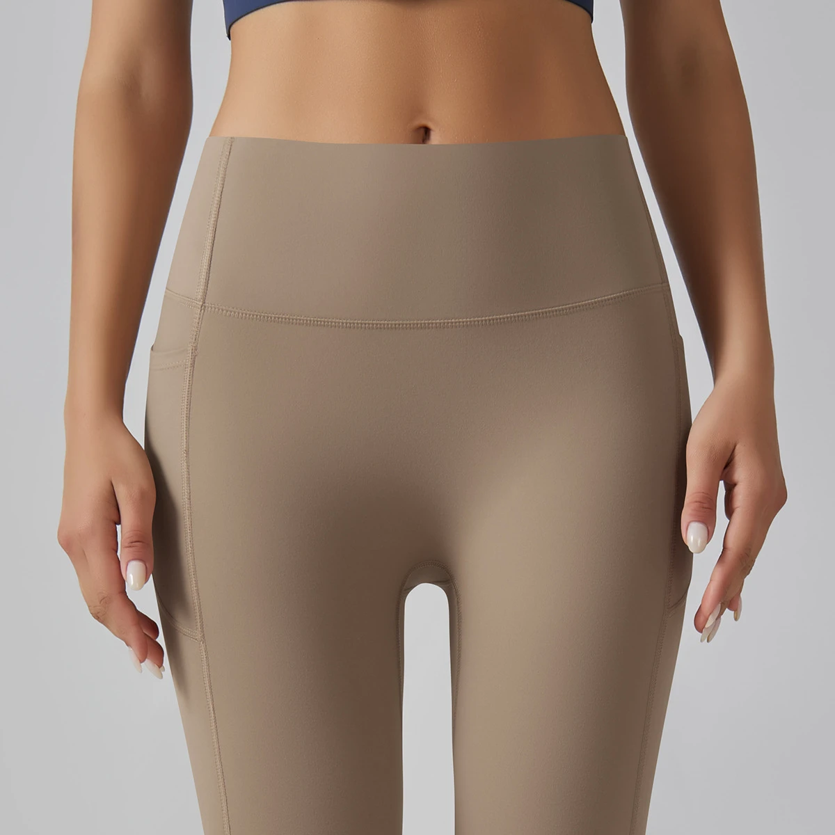 High-Waist Nude-Feel Yoga Pants Womens Seamless Quick-Dry Tight Pocketed Fleece-Lined Spandex/Nylon Cropped Running Fitness