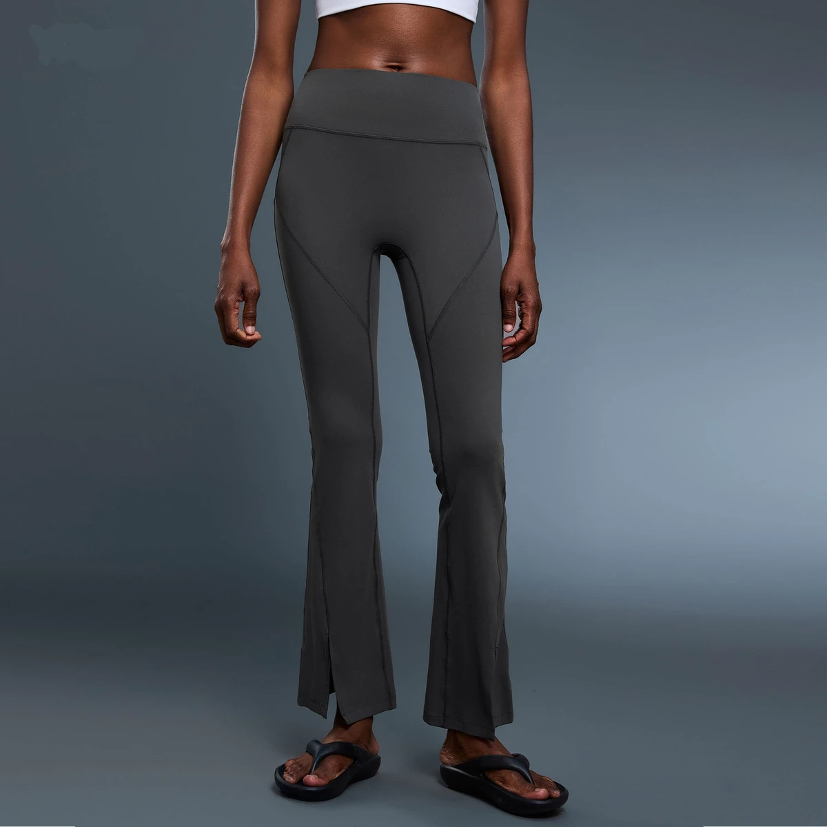 Women's High Waist Flare Yoga Leggings with Tummy Control Workout Split Hem Solid Naked Feel Fitness Running Pants