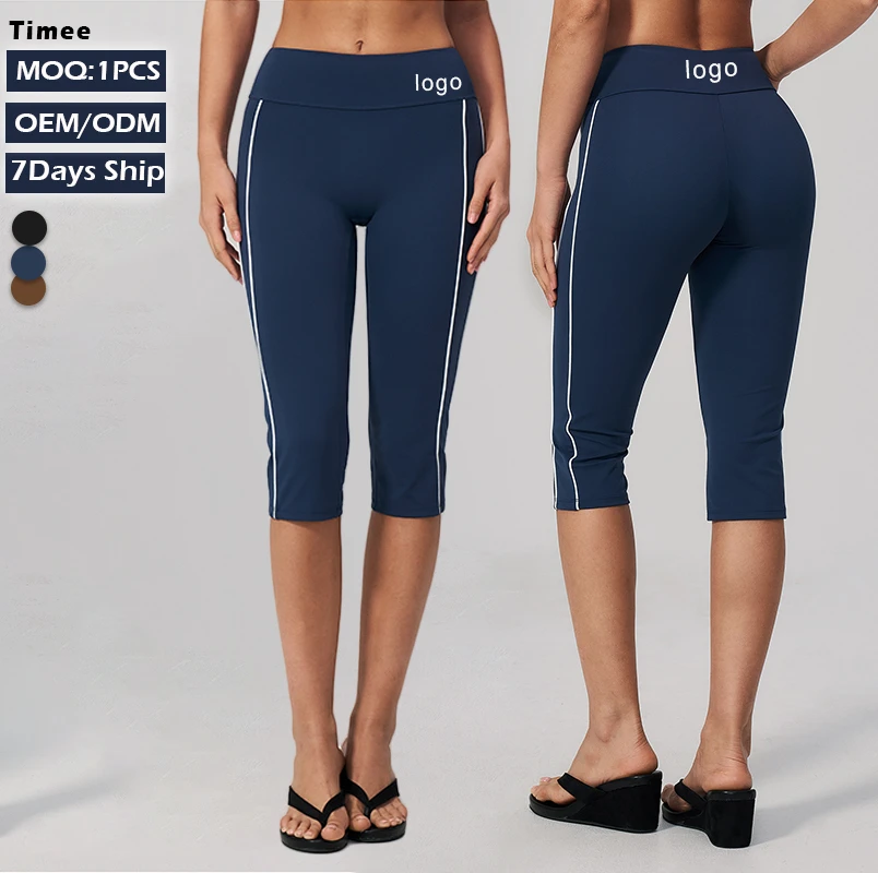 OEM ODM 7/8 Cropped Yoga Leggings High Waist Butt Lift with Waistband Pocket No Camel Toe Gym Pants