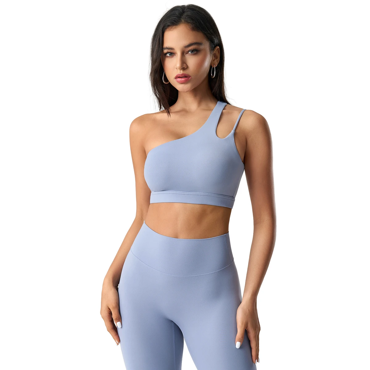 Fashionable European American One-Shoulder Irregular Shoulder Breathable Yoga Bra, Cross-Border Running Fitness Front Logo Vest