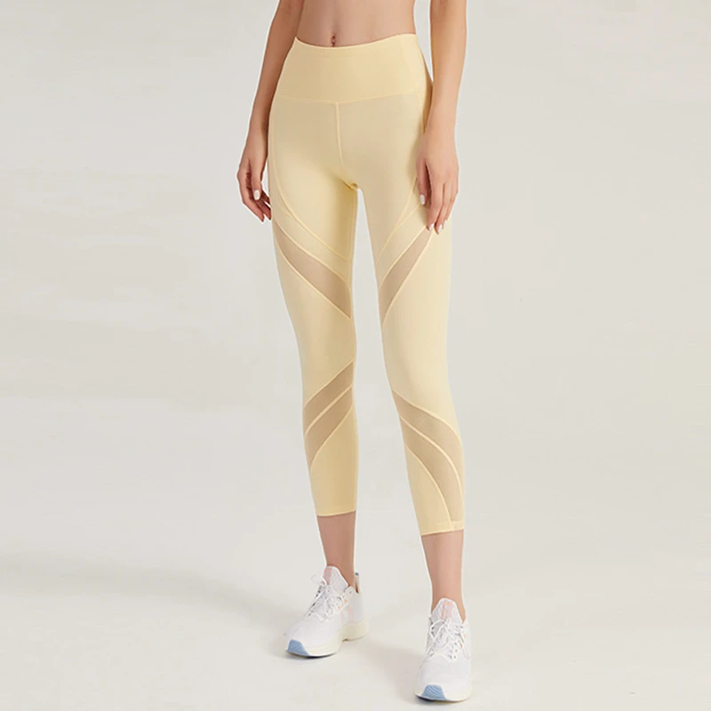 Jiazhen Gauze Yoga Ankle-Length Cropped Pants Four-Way Stretch Breathable Spandex/Nylon High Waist Running Exercise Summer