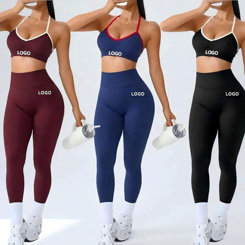 New Sportswear Seamless Workout Wear Scrunch Butt Lift Sports Leggings 2 Piece Set Gym Fitness Yoga Sets for Women
