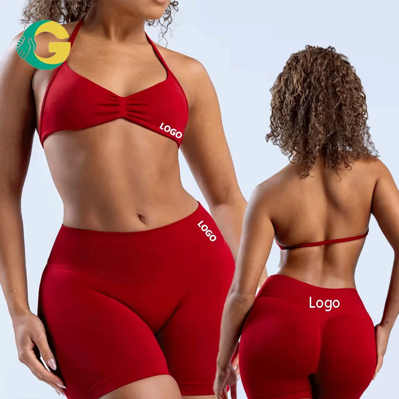GC2026 Popular Impact Collection Sets for Women Seamless Yoga Set Scrunch Butt Legging Set Workout Gym Suit With Halter Crop Top