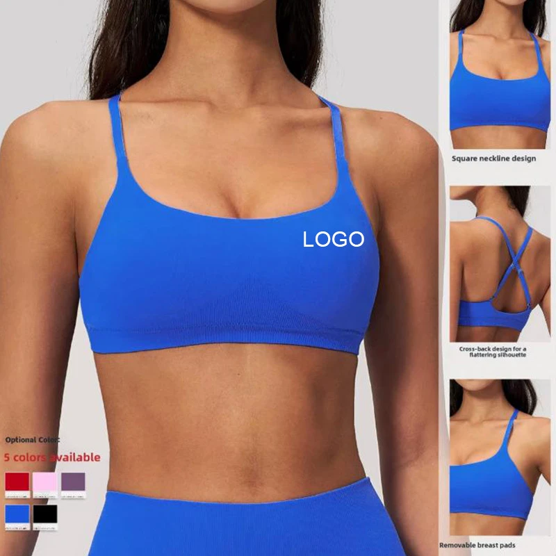 Cross Seamless Breathable Spandex/Nylon High Support Adjustable Front Logo Removable Pads Running Yoga Bra for Women Gym