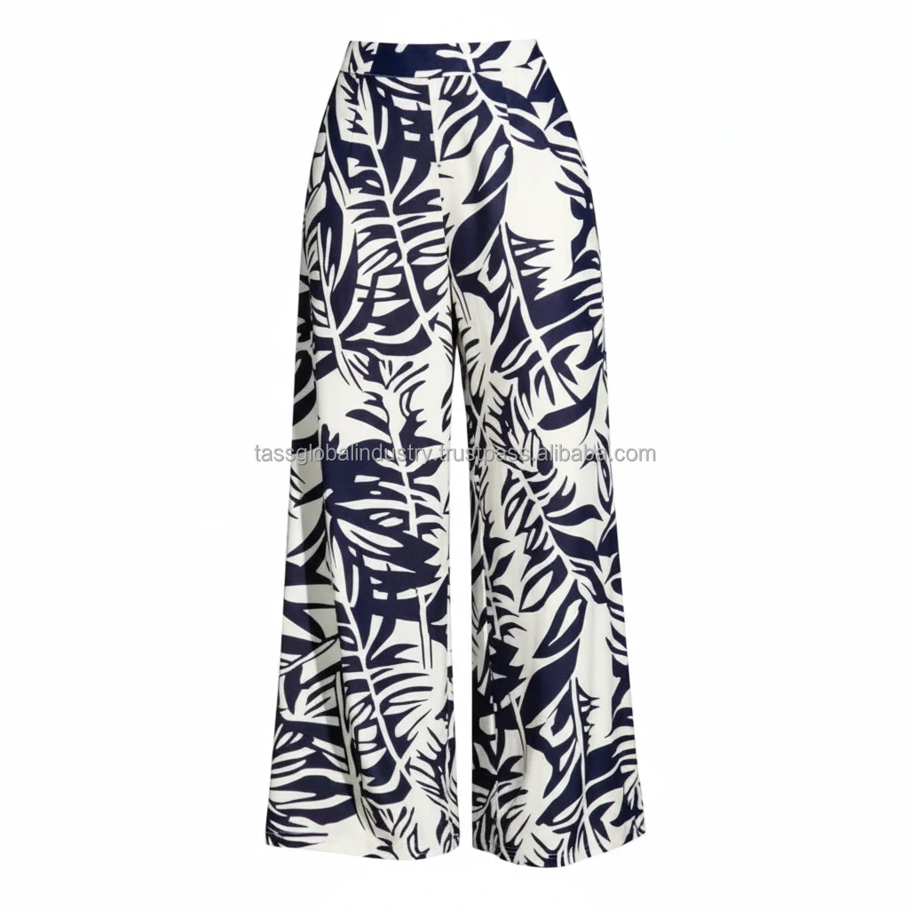 Boho Floral Print Winter Palazzo Pants Women Cotton Linen Knitted Lightweight High Waist Drawstring Closure Vintage Style Wide