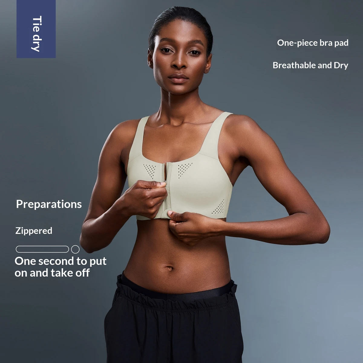 High-intensity Support Spandex/Nylon Sports Bra Non-adjusted Straps Front Zipper Integrated Yoga Cup Shockproof Suitable for