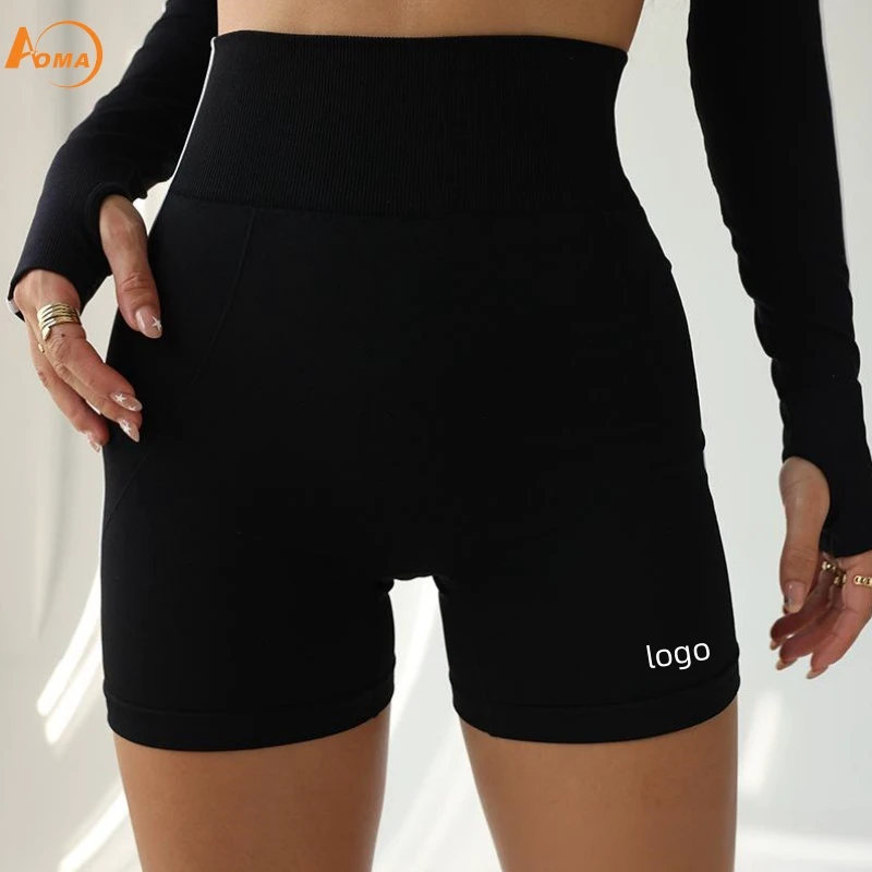 Aoyema Custom Gym Women High Waist Summer Yoga Tight Shorts Color Contrast Quick-Drying Elastic Fitness Sports Pants Leggings