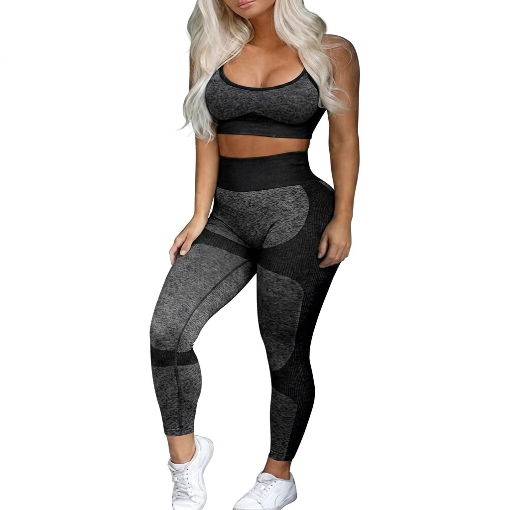 Hot Stylish Seamless Yoga Set Women Sports Bra and High Waist Leggings 2 Piece Workout Activewear Yoga Leggings and Cross Strap