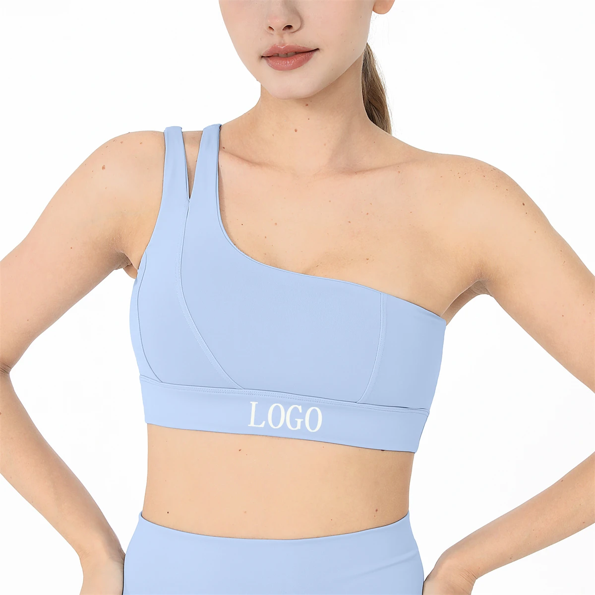 Women's Fitness Sports Bra Yoga Wear Custom Logo Gym Sport Suit Spandex/Nylon Medium Support One-Shoulder Sweat-Wicking Four-Way
