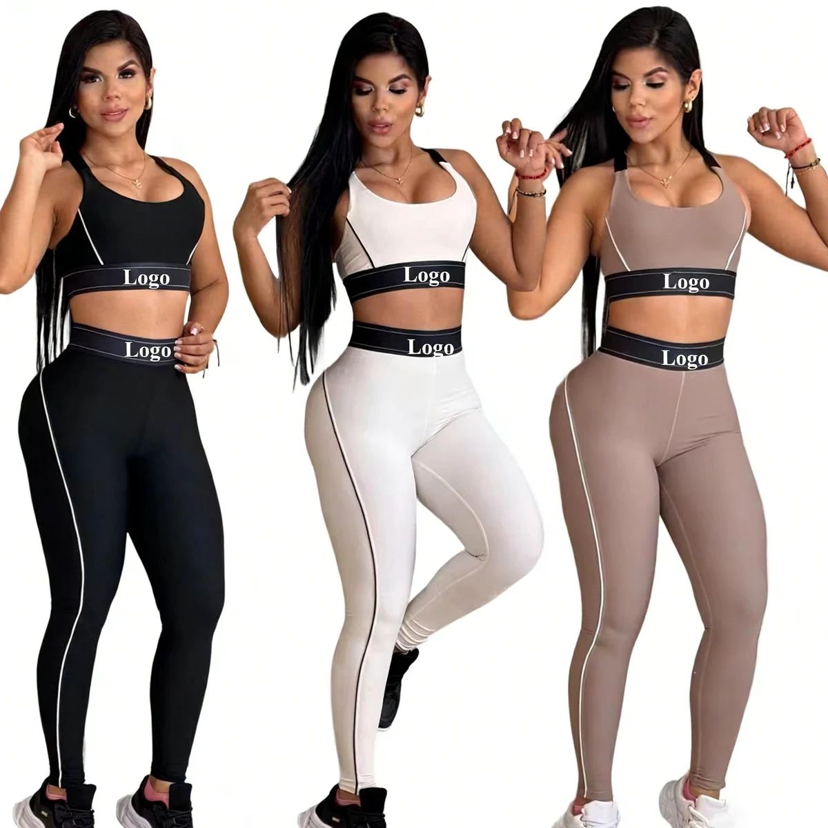 Fashion Designer Women's 2-Piece Yoga Set Sports Bra Tank Top High Waist Leggings Elastic Sportswear Fitness Workout Outfits