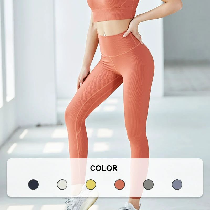 Women's Solid High Waist Ribbed Ankle-Length Spandex/Nylon Sports Leggings-Eco-Friendly Quick Dry Four-Way Stretch Breathable