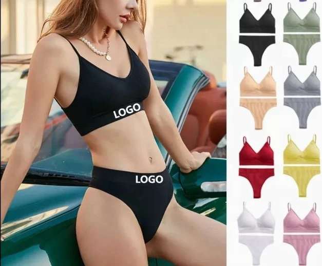 Women Padded Bra And Brazilian Panties Set Seamless Bralette Brief Sports Sexy Thongs Panty Girl Fitness Crop Top Underwear