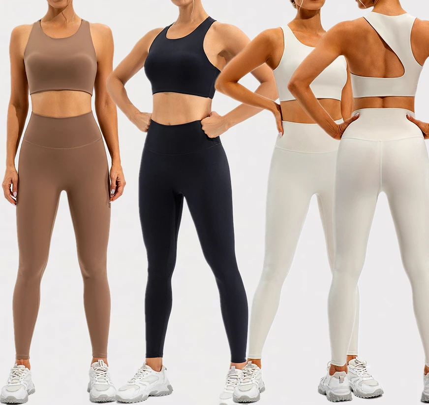 Customized Logo Solid Spandex/Polyester Women's Seamless Breathable Quick-Dry Low Waist V-neck Strapless High Quality Yoga Sets