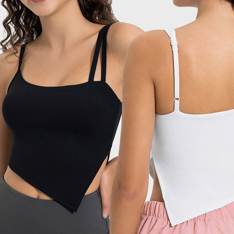 Longline Sports Bra for Women Padded Adjustable Shoulder Straps Yoga Bras Tank Tops Fitness Workout Running Top