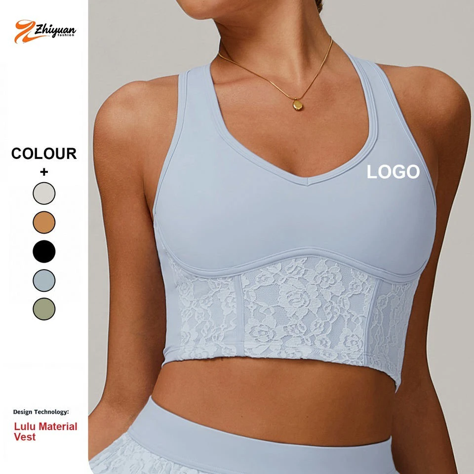 Lace Yoga Vest Mesh Breathable Backless Sports Bra Women Gym Running Fitness Workout Tops Custom High Quality