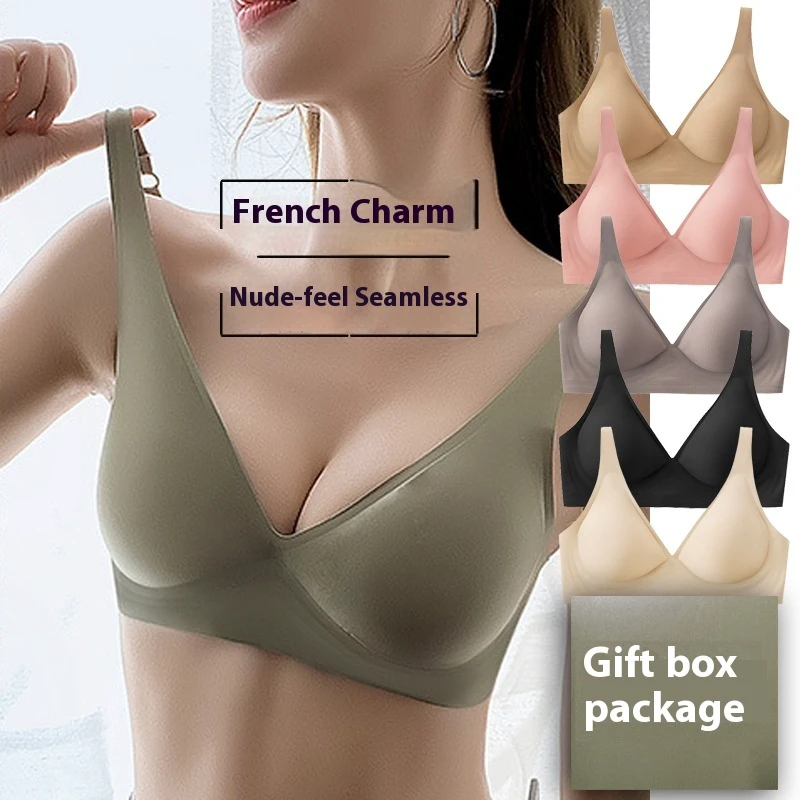 Traceless Wire Free Breathable French Style Sexy Underwear Steel Rings Small Chest Push-up Women's Jelly Bra