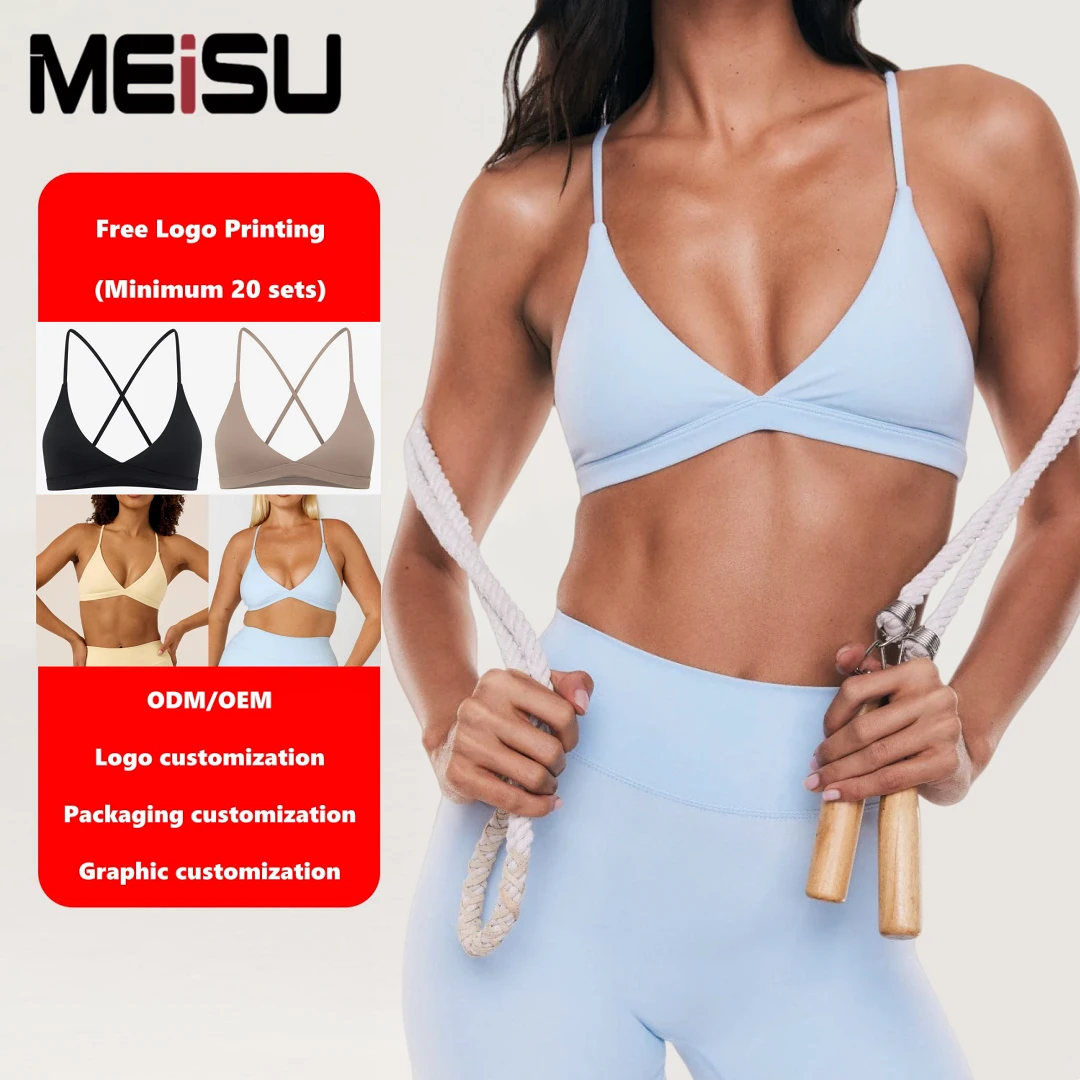 OEM Custom Logo Fitness Bra Good Support Cross Strap Yoga Sports Bra for Women Soft Nylon Padded Workout Top