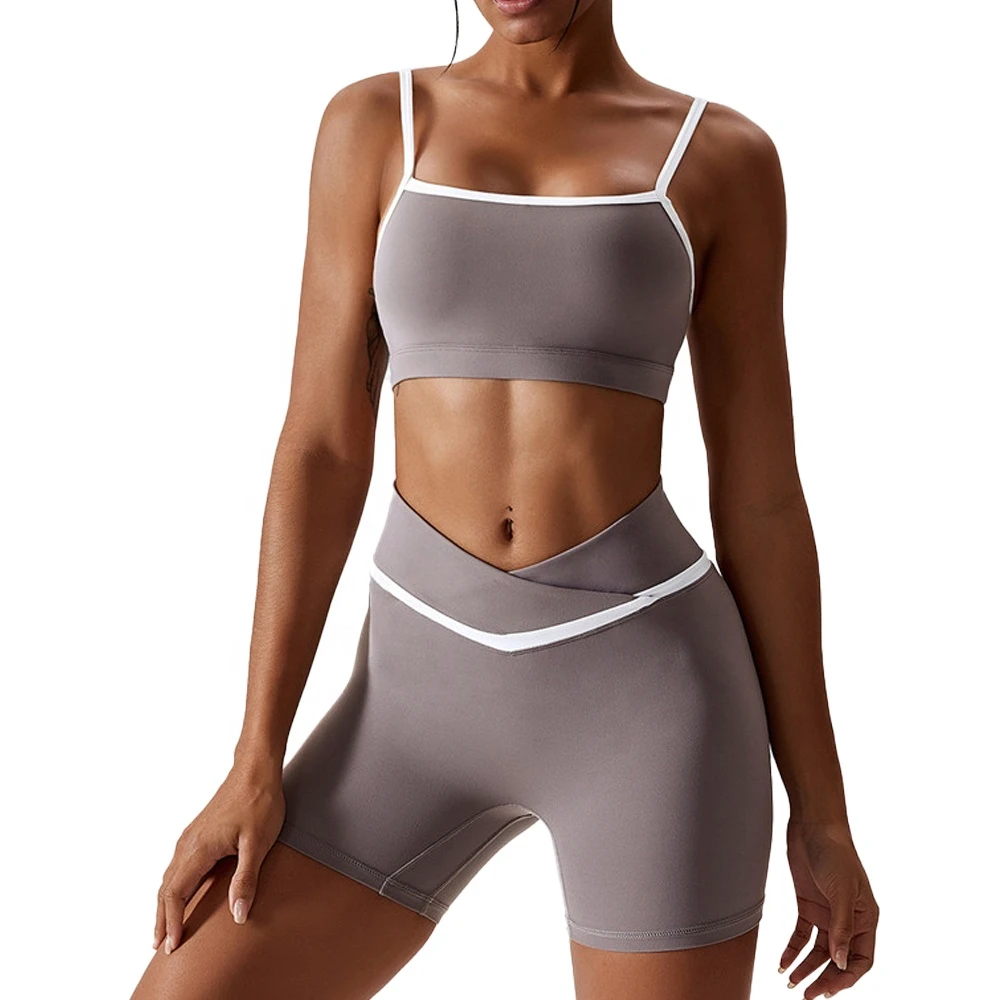 New Fashionable High Support Quick Dry Breathable Lightweight Yoga Sports Bra Sets Removable Pads Front Logo Spandex/Nylon