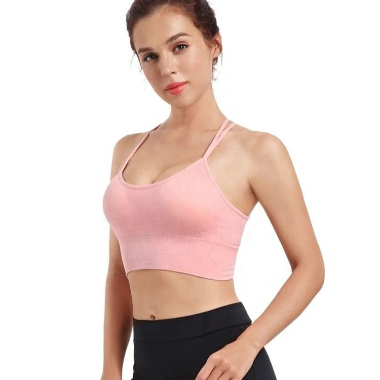Women Fitness Sports Bras Breathable 2 Way Stretch Racerback U-Neck Yoga Brassiere Front Logo Everyday Active Lifestyle