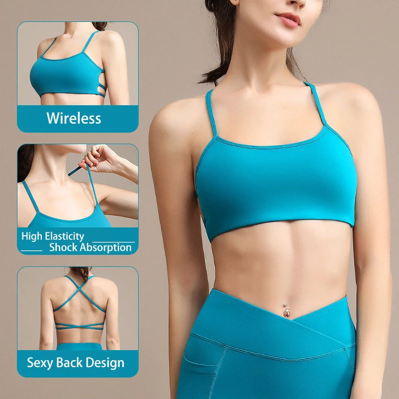 New Women's Solid Color Nylon Sexy Open Back Breathable Sports Bra Yoga Bra for Women