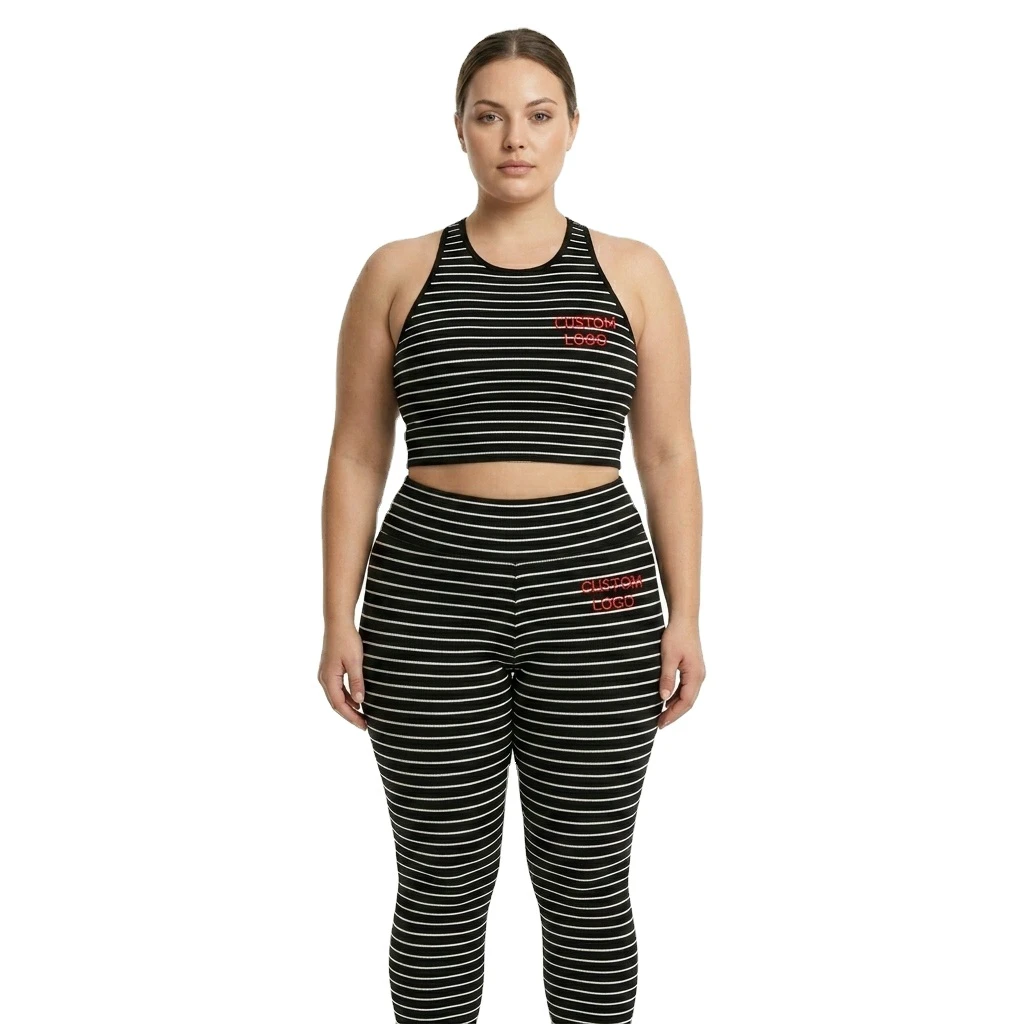 Top Selling Sportswear Stripe Top Legging Set Gym Fitness Clothing Women Cross High Waist Workout Active Wear Yoga Set 2026