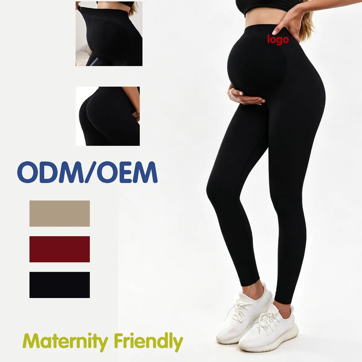 Slim Fit Full Length Maternity Workout Leggings High Waist Belly Care Hip Lifting Elastic Nylon Spandex Women Yoga Pants
