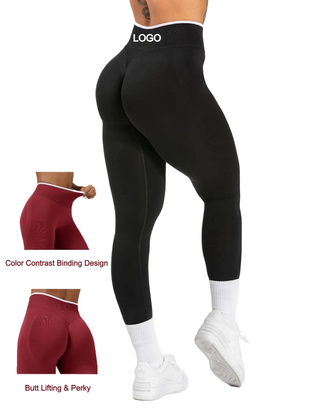 Custom LOGO Seamless Knit Yoga Leggings High Waist Butt Lifting Quick Dry Workout Pants