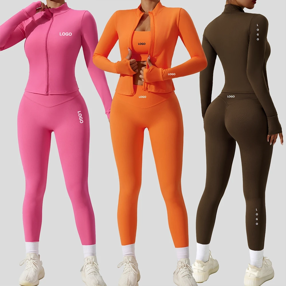 ODM Sports Bra Biker Shorts Sportswear Suits Gym Jacket Yoga Leggings Workout Tracksuit Active Wear 4pcs Women Gym Fitness Set