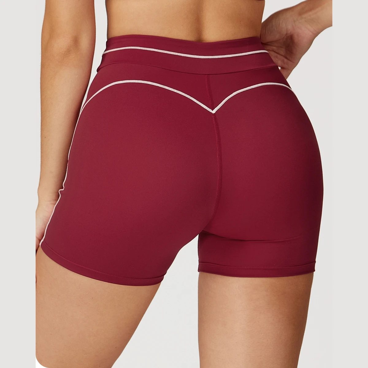 Women's Quick Dry Color Blocking High Waist Soft Yoga Short Pants Front Seamless Elastic Butt Lifting Outdoor Gym Short Pants
