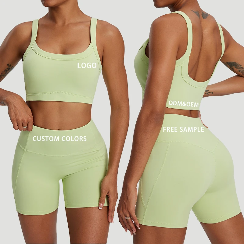 2 Pcs Yoga Sets High Quality Scrunch Shorts Backless Bra Gym Wear Sportwear Slim Fit Sport Yoga Set