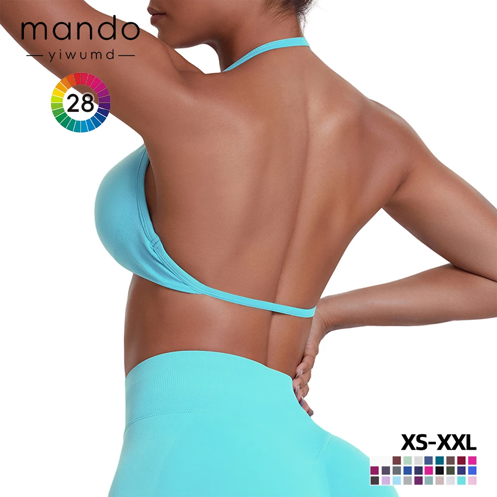 Wholesale Minimalist Backless Halter High Impact Sports Bra Women's Plus Size XS-XXL Sexy Gym Yoga Bra