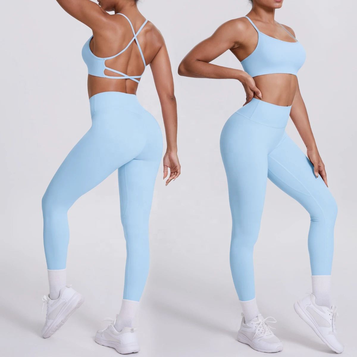 Backless Sports Bra Push up Gym Thin Strap Workout High Waist Yoga Leggings Fitness 2 Piece Set Women